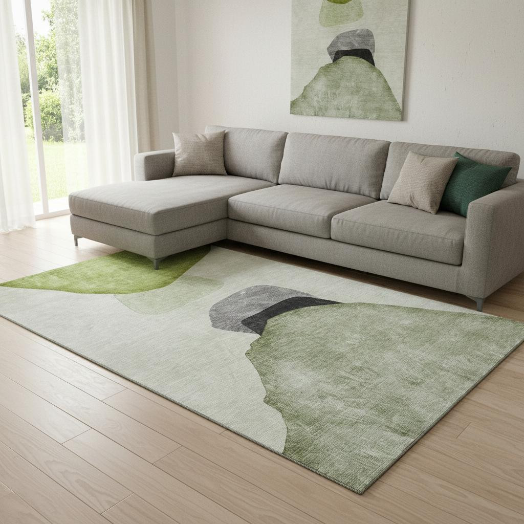 648484 10 x 14 ft. Green & Gray Abstract Transitional Washable Machine Made Rectangle Area Rug with UV Protection