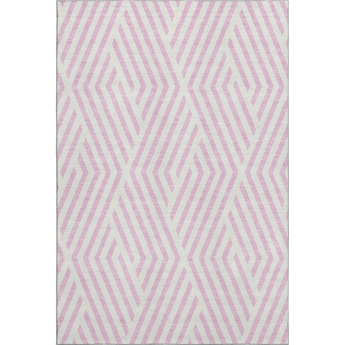 648581 3 x 5 ft. Pink & Ivory Geometric Transitional Washable Machine Made Rectangle Area Rug with UV Protection