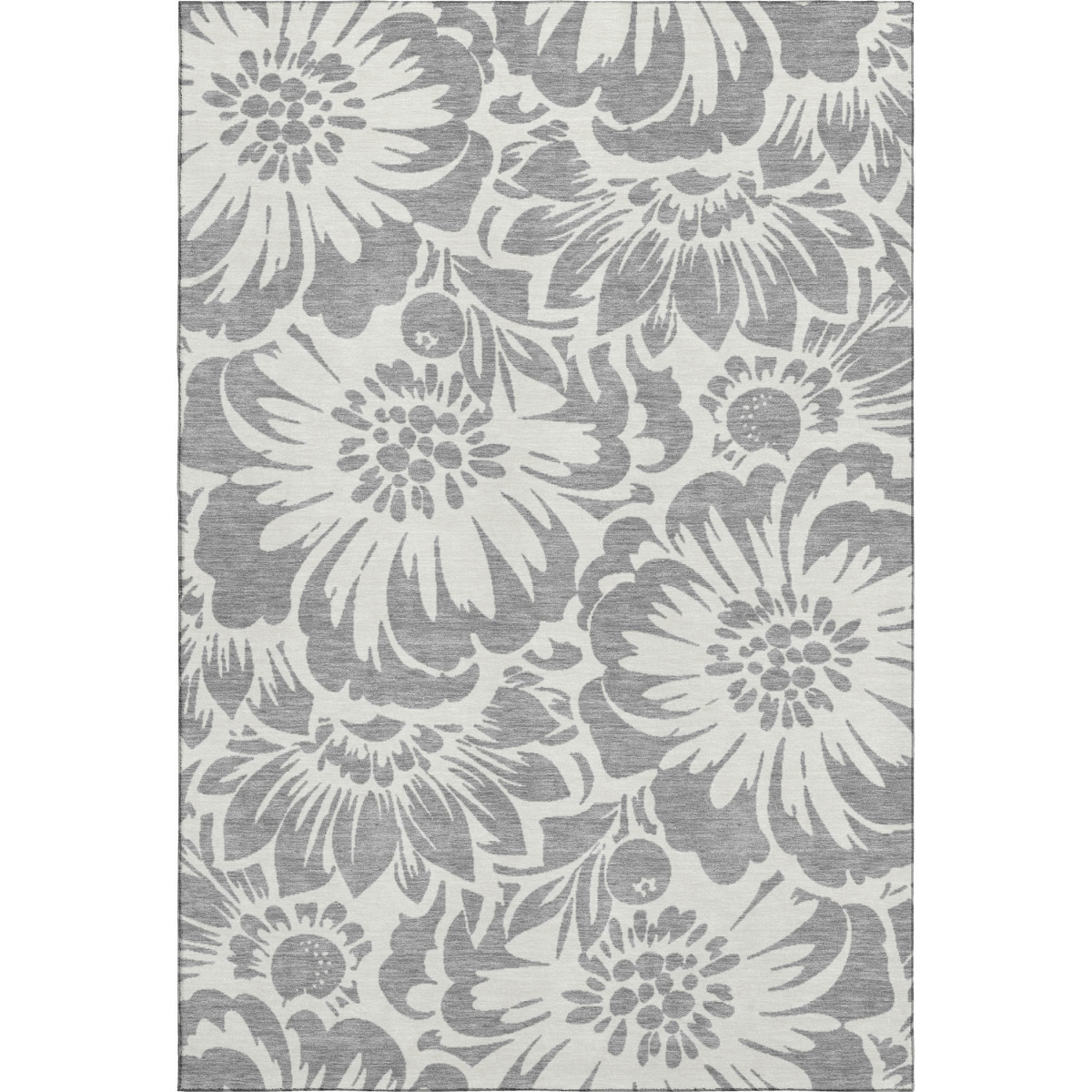 648650 8 x 10 ft. Gray & Ivory Floral Transitional Washable Machine Made Rectangle Area Rug with UV Protection