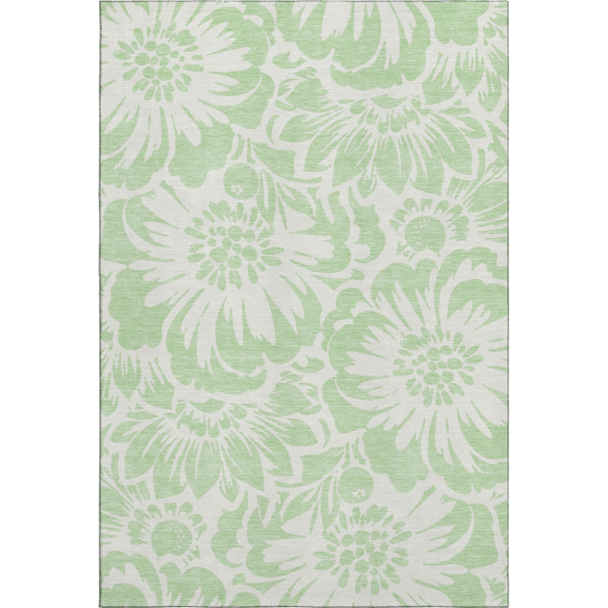 648660 5 x 8 ft. Mint Green & Ivory Floral Washable Machine Made Rectangle Area Rug with UV Protection