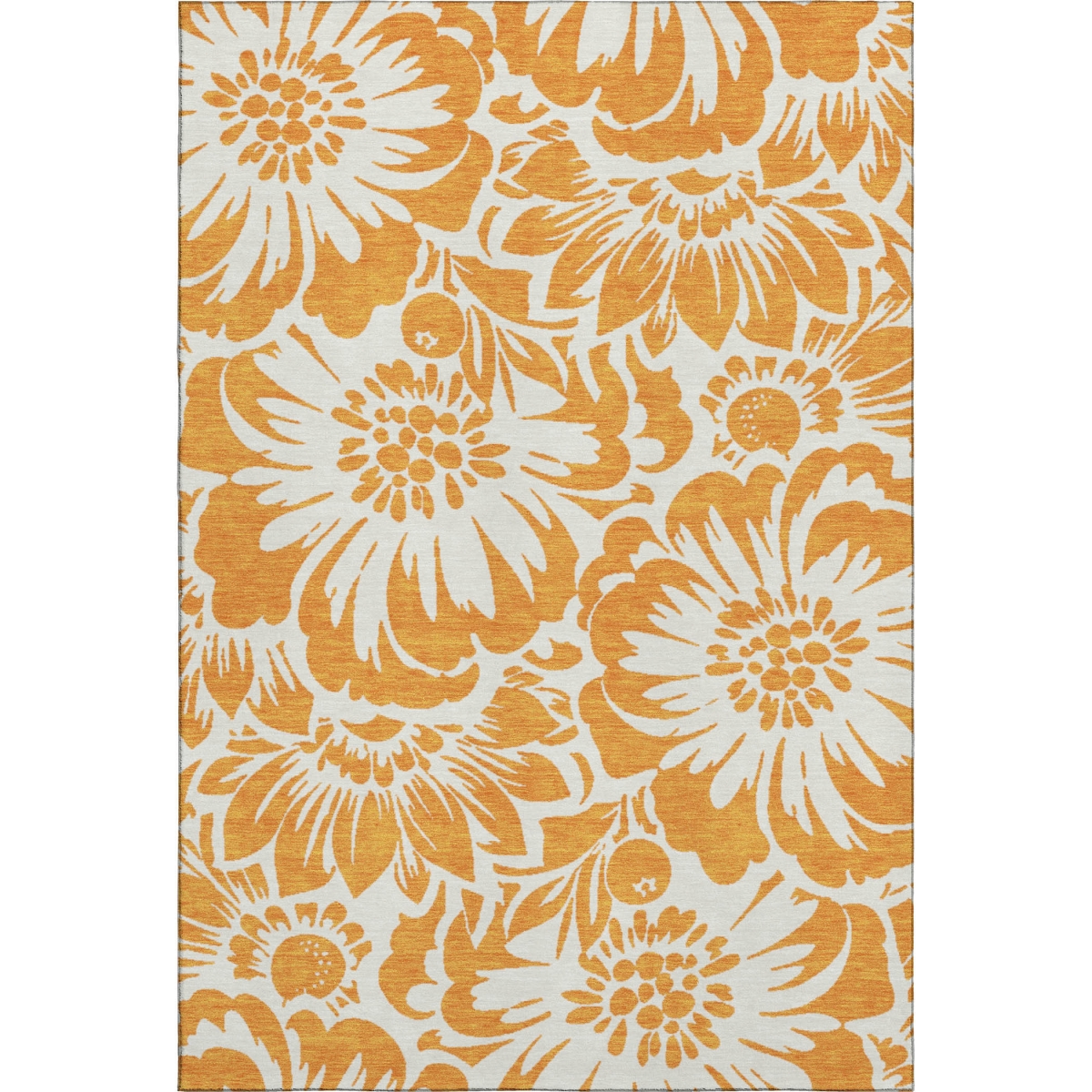 648675 9 x 12 ft. Orange & Ivory Floral Washable Machine Made Rectangle Area Rug with UV Protection