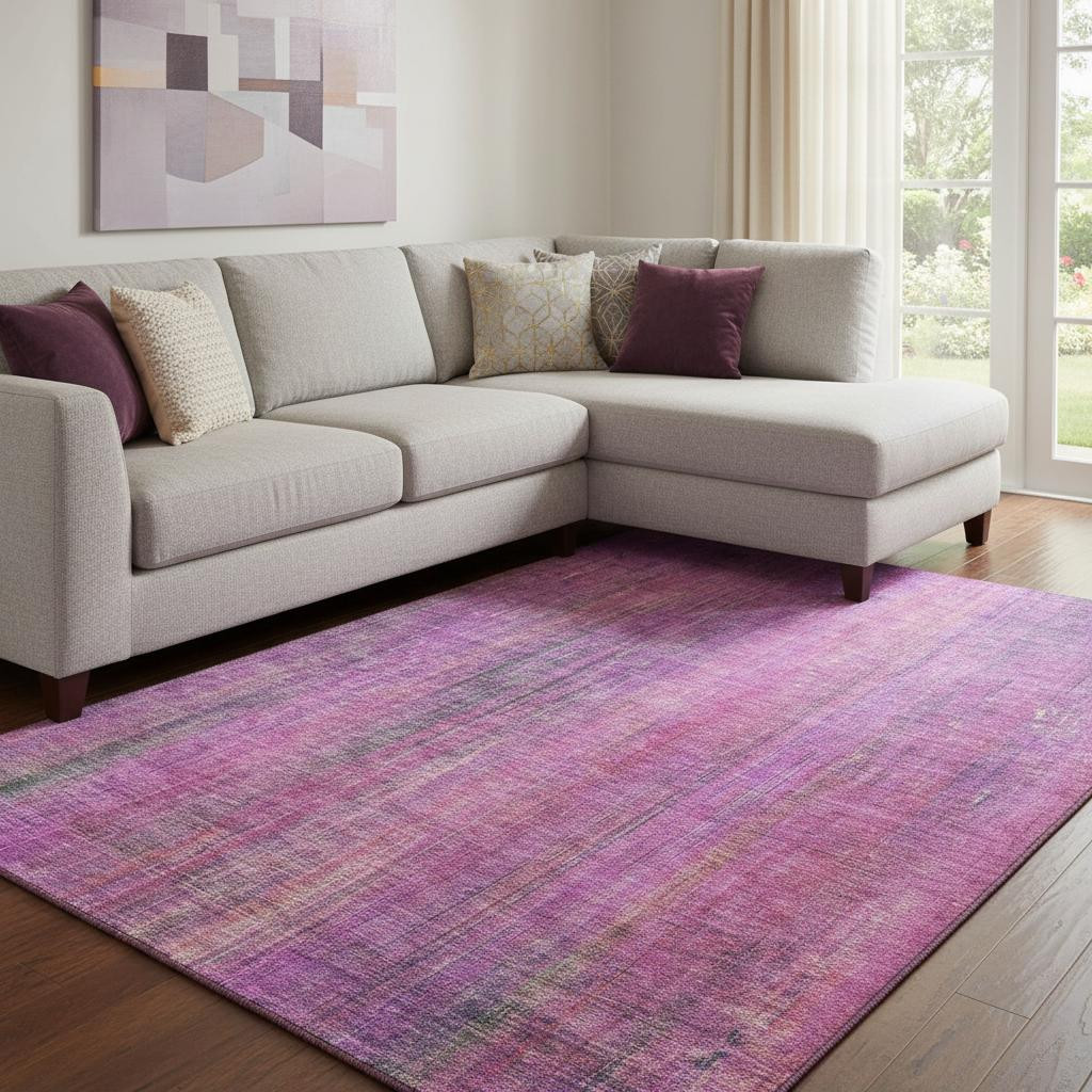 648748 10 x 14 ft. Lilac & Blush Striped Washable Machine Made Rectangle Area Rug with UV Protection