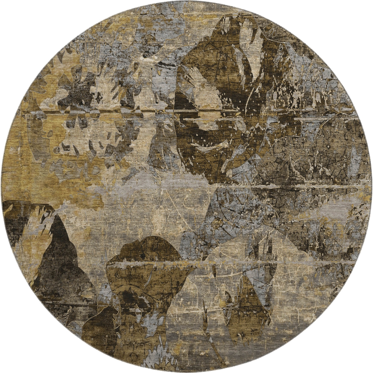 648859 8 ft. Coffee & Gray Abstract Transitional Washable Round Area Rug with UV Protection