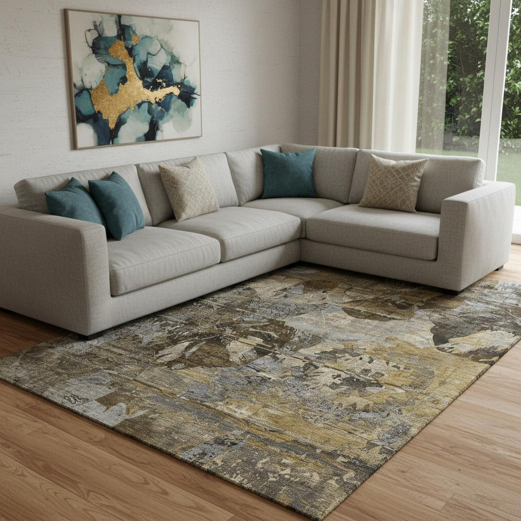 648862 10 x 14 ft. Coffee & Gray Abstract Transitional Washable Machine Made Rectangle Area Rug with UV Protection