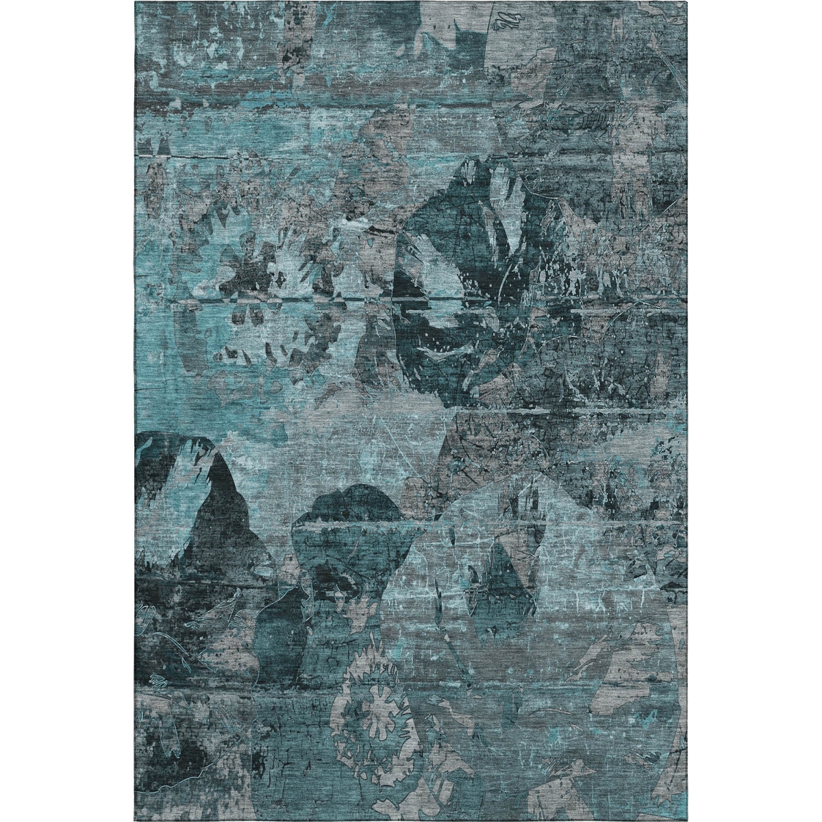 648879 9 x 12 ft. Teal & Gray Abstract Transitional Washable Machine Made Rectangle Area Rug with UV Protection