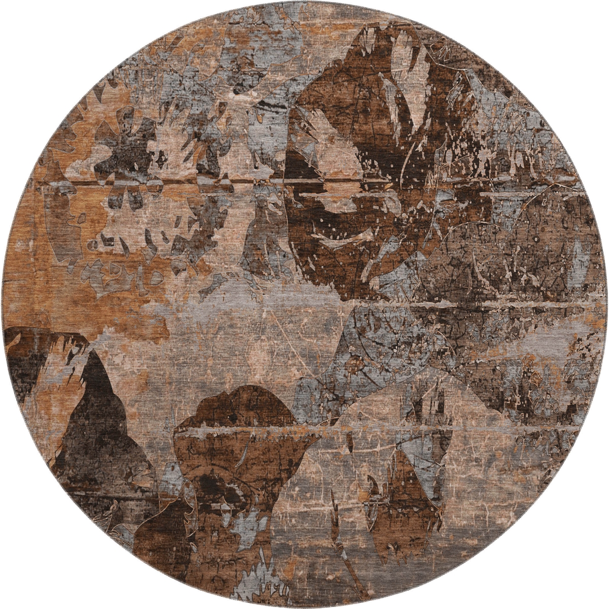 648883 8 ft. Terra Cotta & Gray Abstract Transitional Washable Round Area Rug with UV Protection