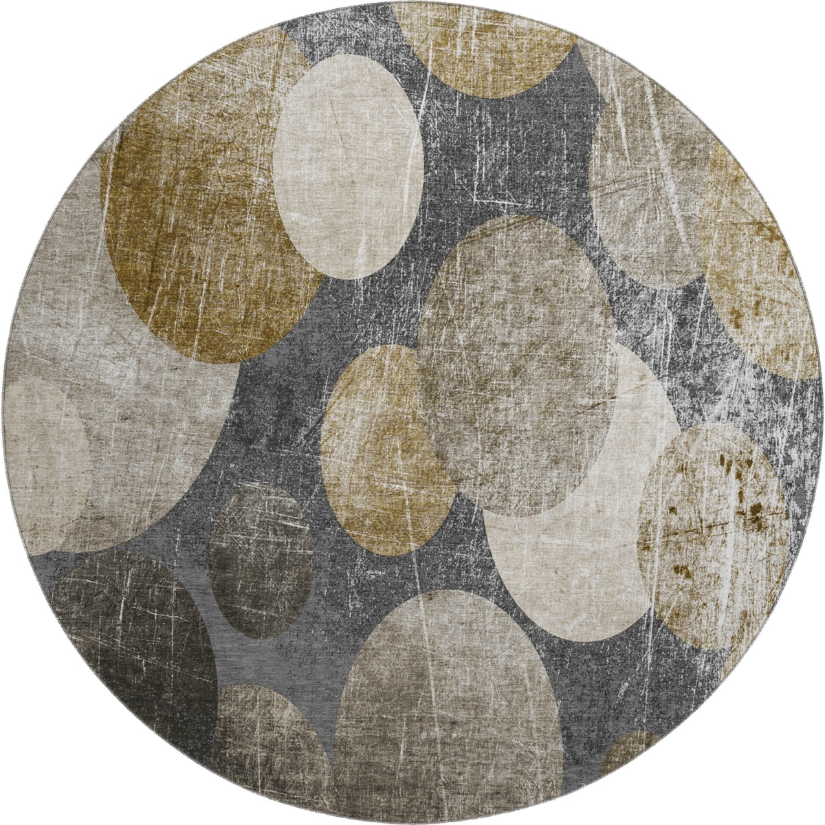 648895 8 ft. Brown & Ivory Abstract Transitional Washable Round Area Rug with UV Protection