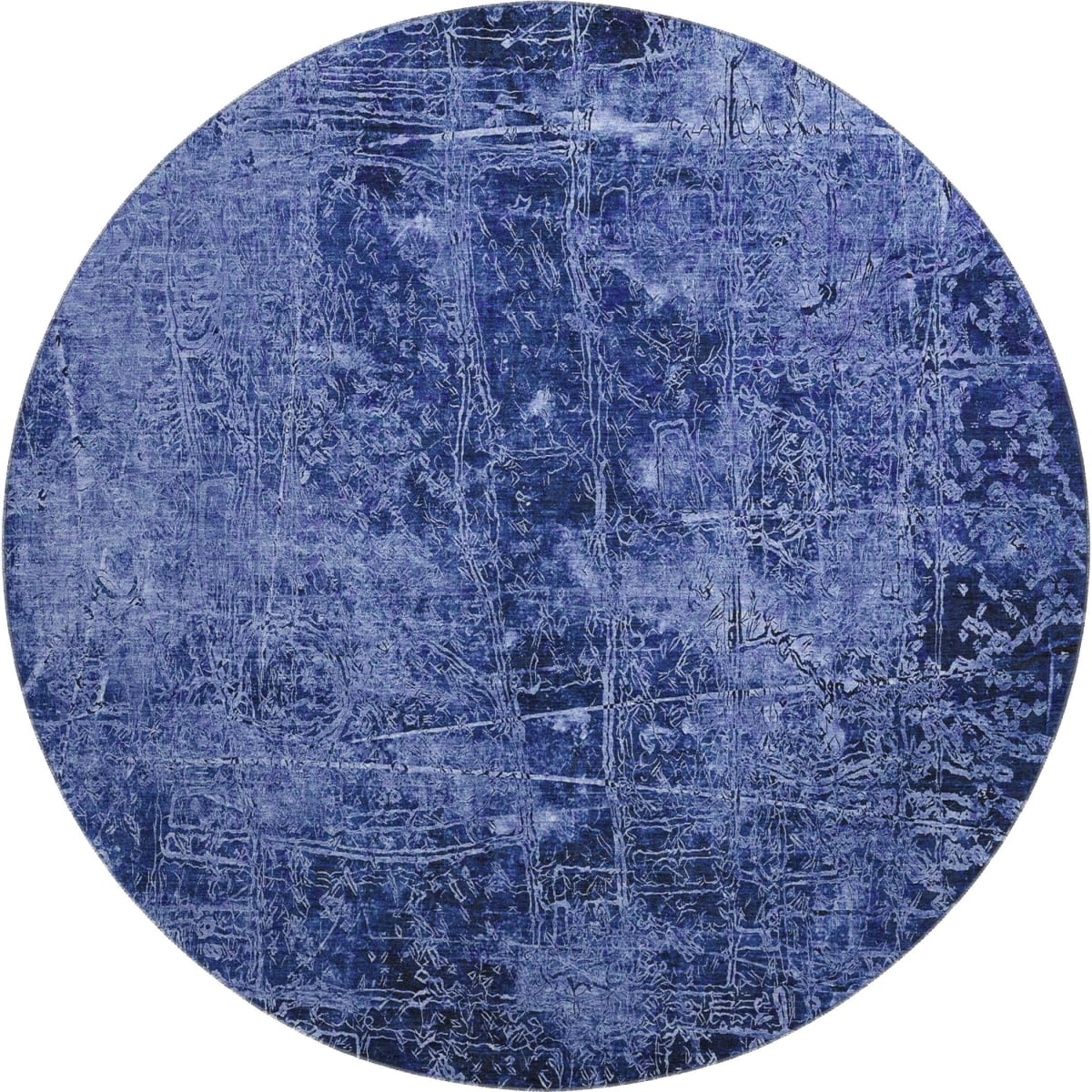 649045 8 ft. Navy Blue & Ivory Abstract Transitional Washable Round Area Rug with UV Protection