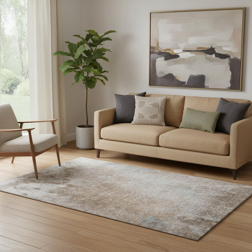 649404 5 x 8 ft. Coffee & Gray Abstract Transitional Washable Machine Made Rectangle Area Rug with UV Protection