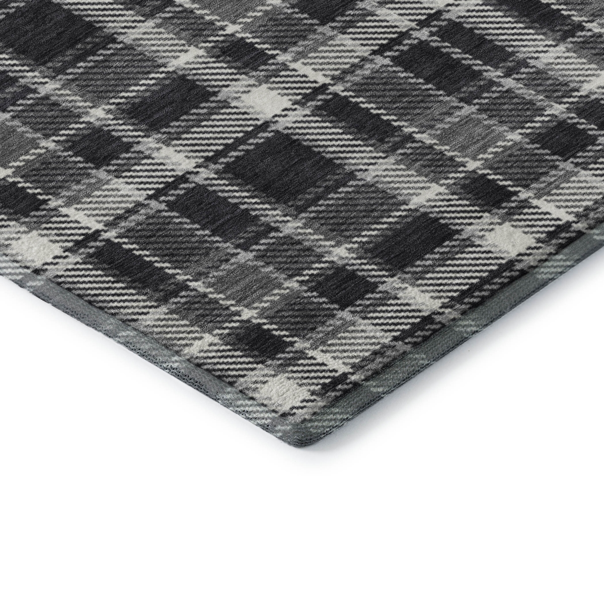 649425 9 x 12 ft. Black & Ivory Plaid Transitional Washable Machine Made Rectangle Area Rug with UV Protection