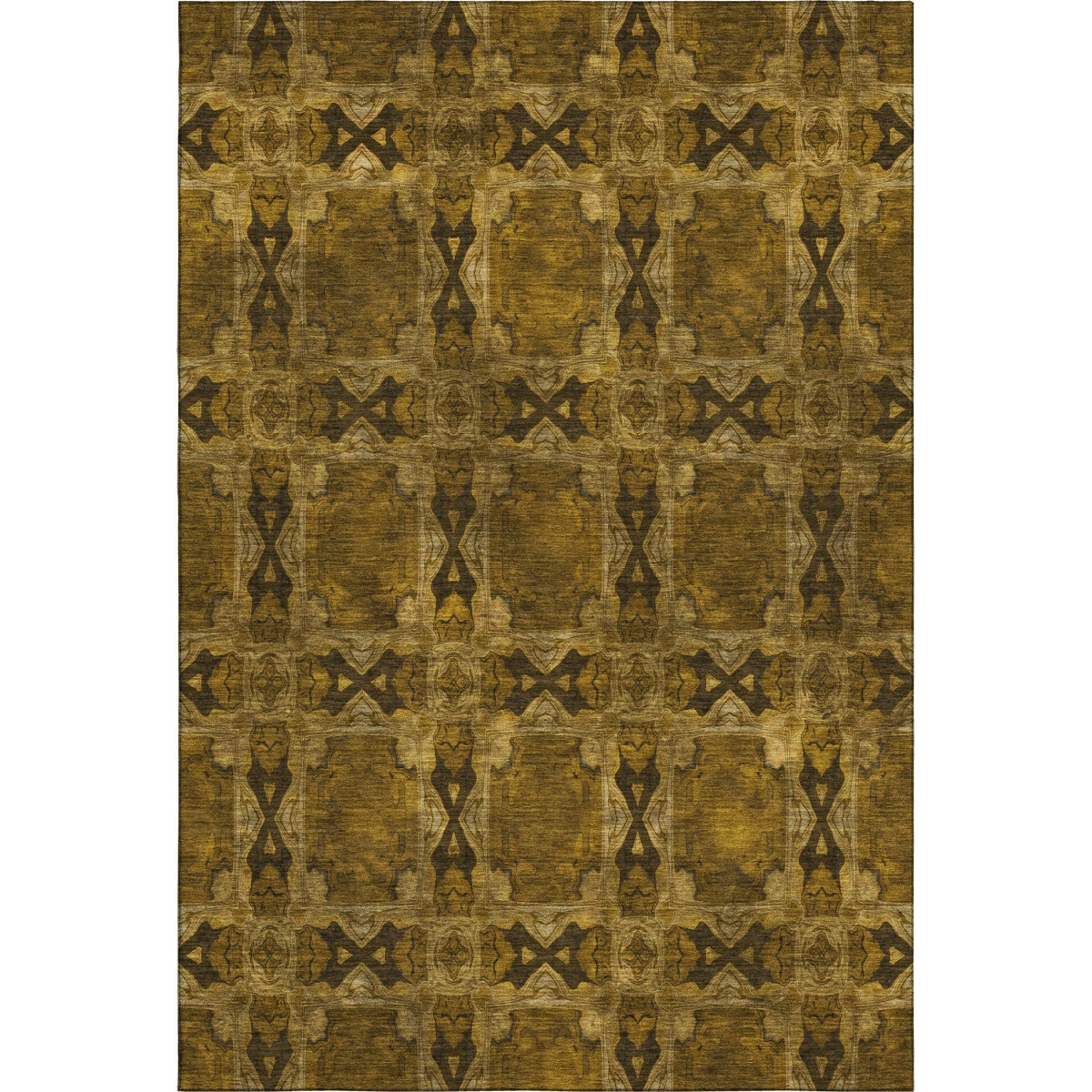 649472 8 x 10 ft. Chocolate & Gold Floral Medallion Washable Machine Made Rectangle Area Rug with UV Protection