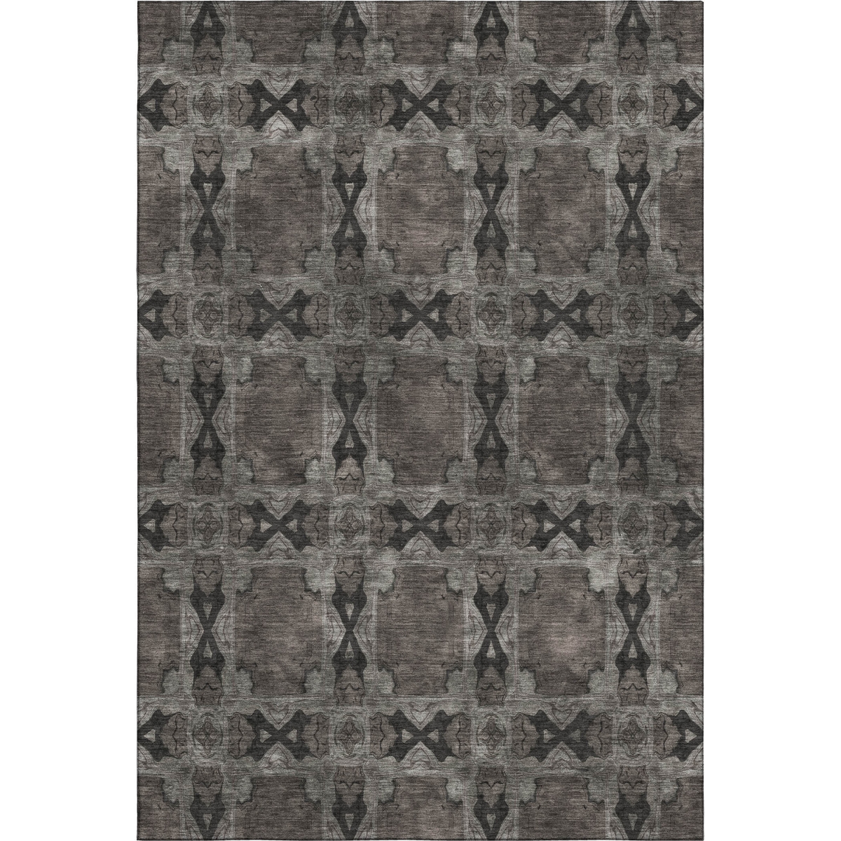 649482 5 x 8 ft. Gray & Charcoal Floral Medallion Washable Machine Made Rectangle Area Rug with UV Protection