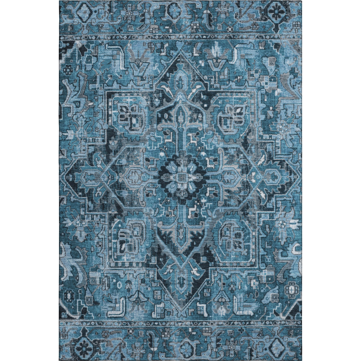 649701 9 x 12 ft. Blue & Ivory Oriental Traditional Washable Machine Made Rectangle Area Rug with UV Protection
