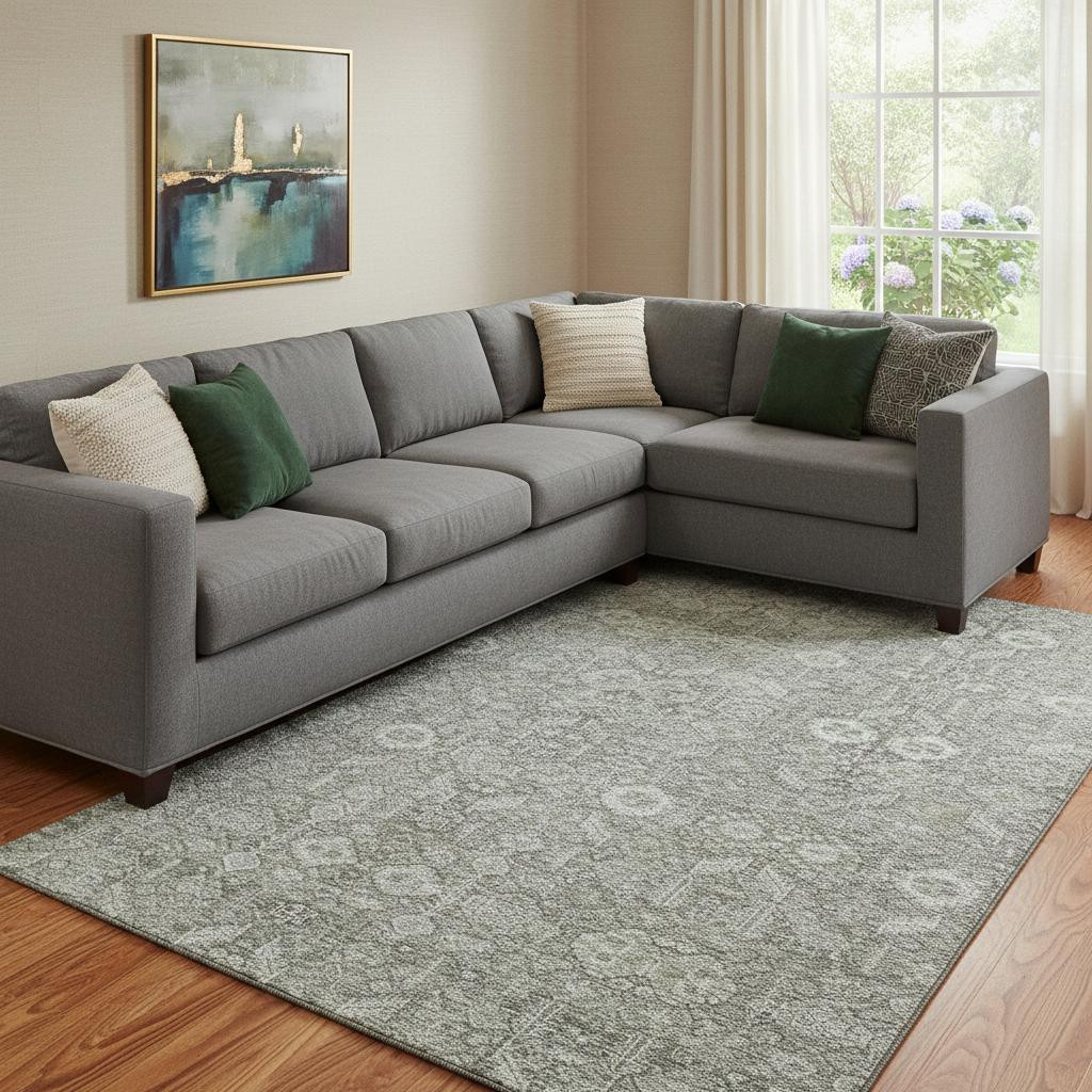 649870 10 x 14 ft. Gray & Ivory Tribal Transitional Washable Machine Made Rectangle Area Rug with UV Protection