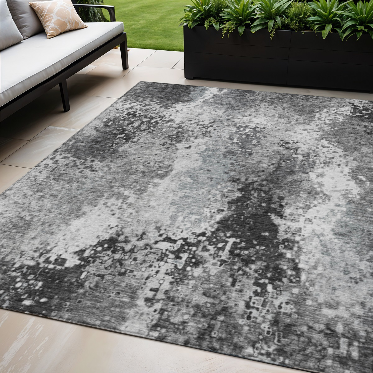 640005 5 x 8 ft. Gray & Silver Abstract Washable Transitional Indoor & Outdoor Rectangle Area Rug