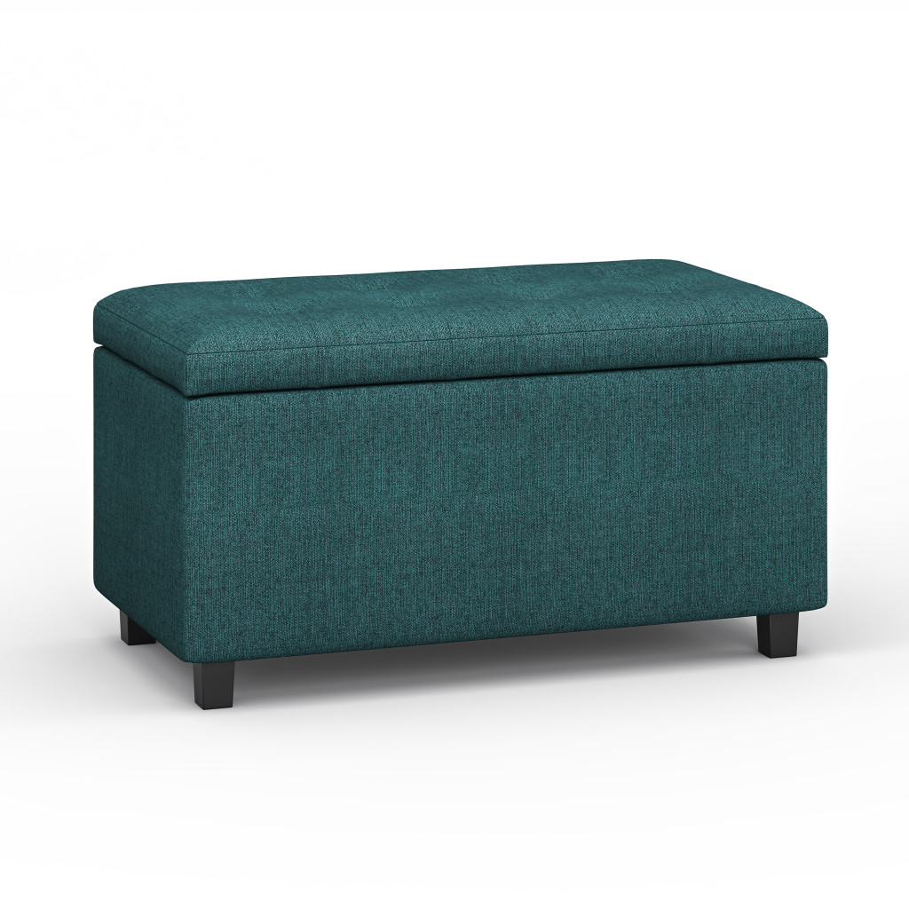 640246 17.70 x 33.50 x 17.30 in. Dark Brown & Teal Blue Upholstery Storage Ottoman
