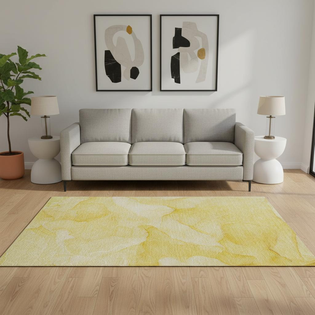 646938 5 x 8 ft. Gold & Ivory Abstract Transitional Washable Machine Made Rectangle Area Rug with UV Protection