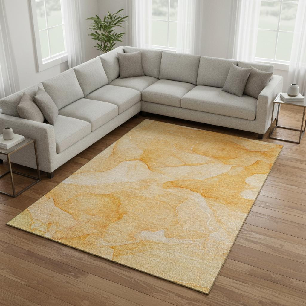 646947 9 x 12 ft. Orange & Ivory Abstract Transitional Washable Machine Made Rectangle Area Rug with UV Protection