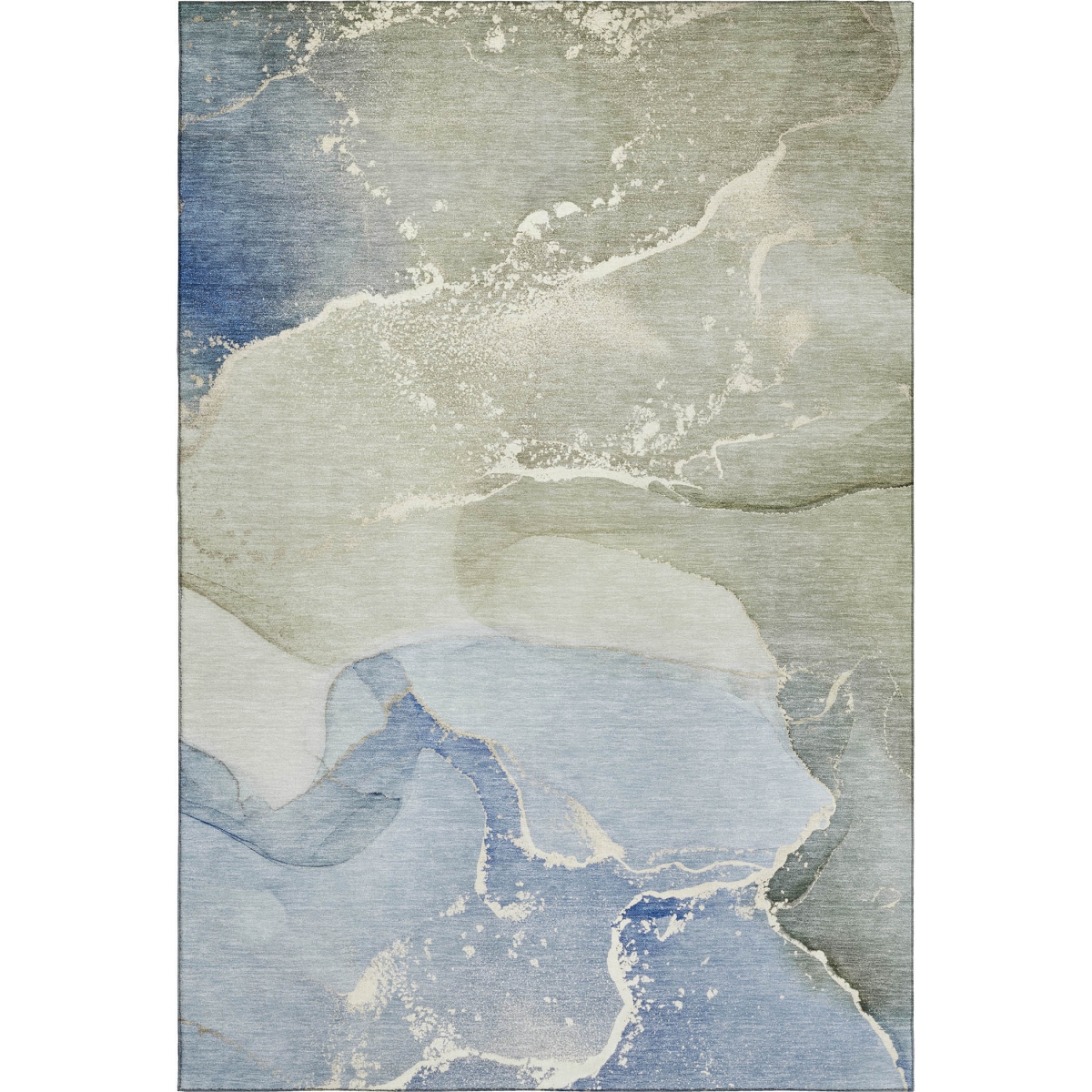 647189 3 x 5 ft. Blue, Gray & Ivory Abstract Transitional Washable Machine Made Rectangle Area Rug with UV Protection