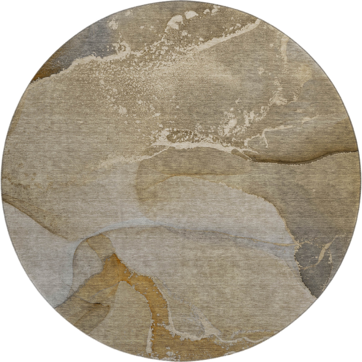 647197 8 ft. Brown, Gray & Ivory Abstract Transitional Washable Round Area Rug with UV Protection