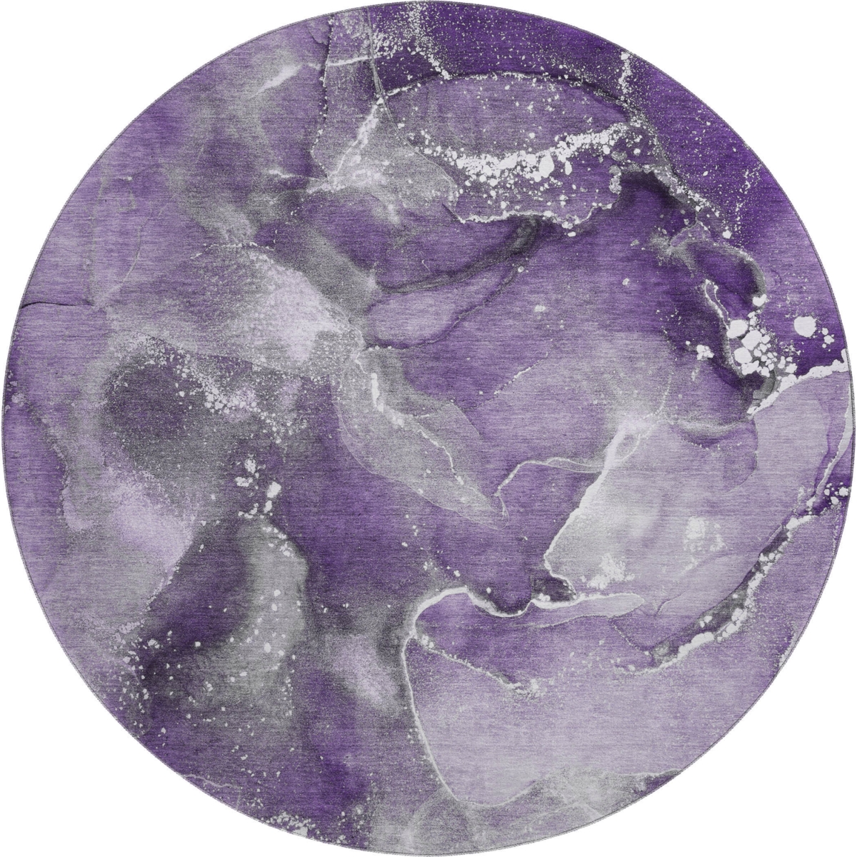 647245 8 ft. Purple & Ivory Abstract Transitional Washable Round Area Rug with UV Protection