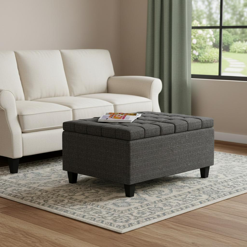 641670 30 in. Ebony & Black Fabric Cocktail Ottoman with Storage