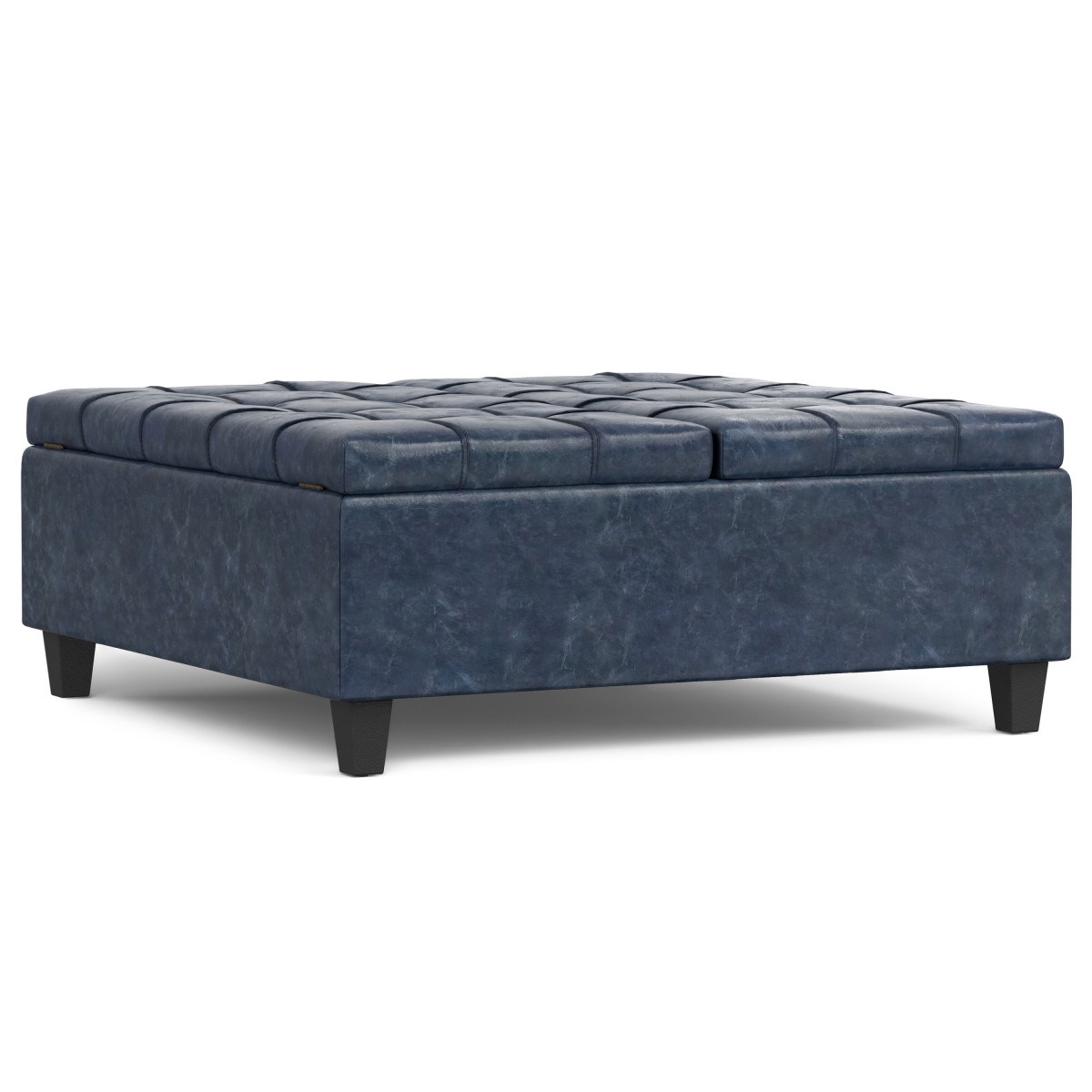 641690 40 in. Blue & Black Leather Cocktail Ottoman with Storage