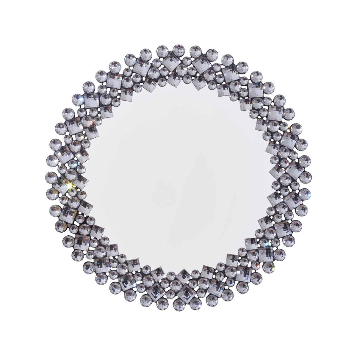 635512 20 in. Silver Round Faux Crystal Bling Framed Accent Mirror