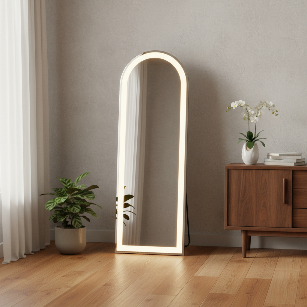 636336 63 in. Clear Arch Lighted Freestanding & Wall Mount Frameless Full Length Mirror