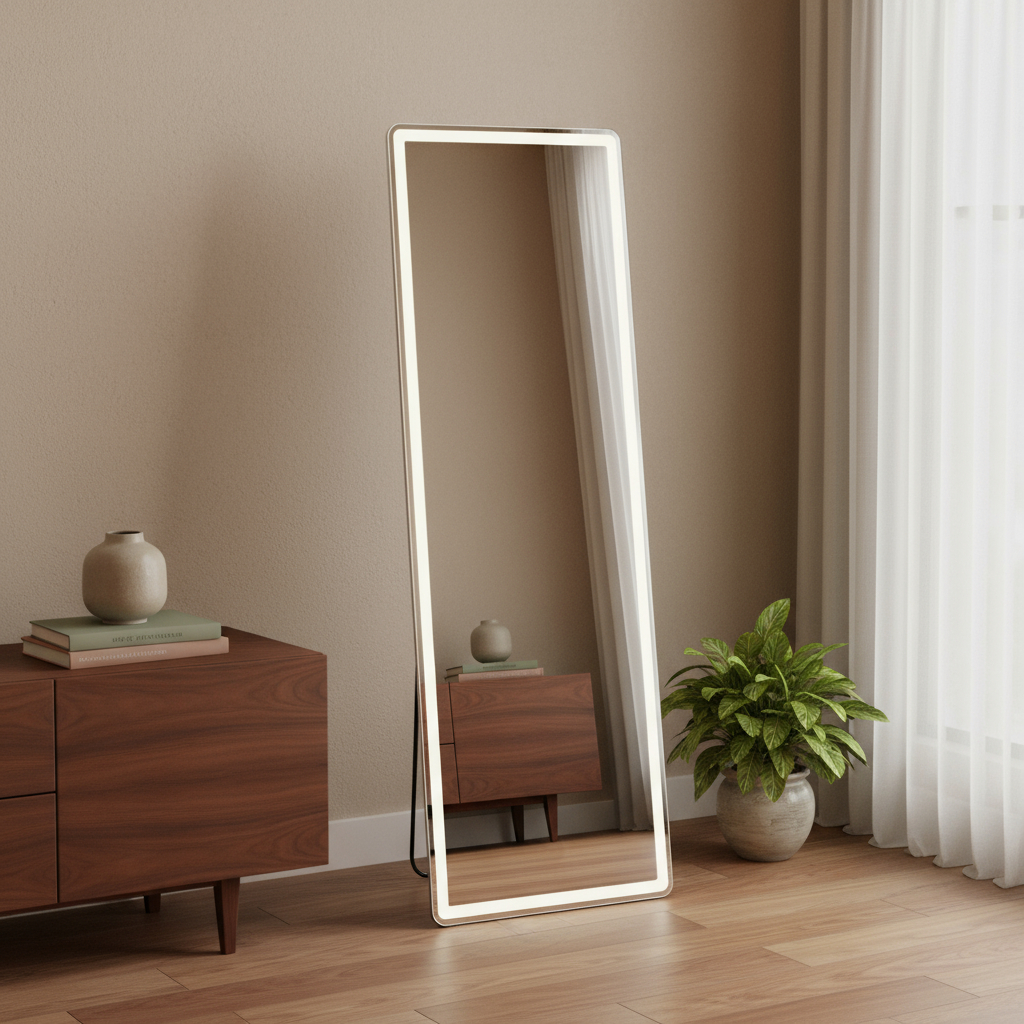 636333 64 in. Clear Lighted Freestanding & Wall Mount Frameless Full Length Mirror
