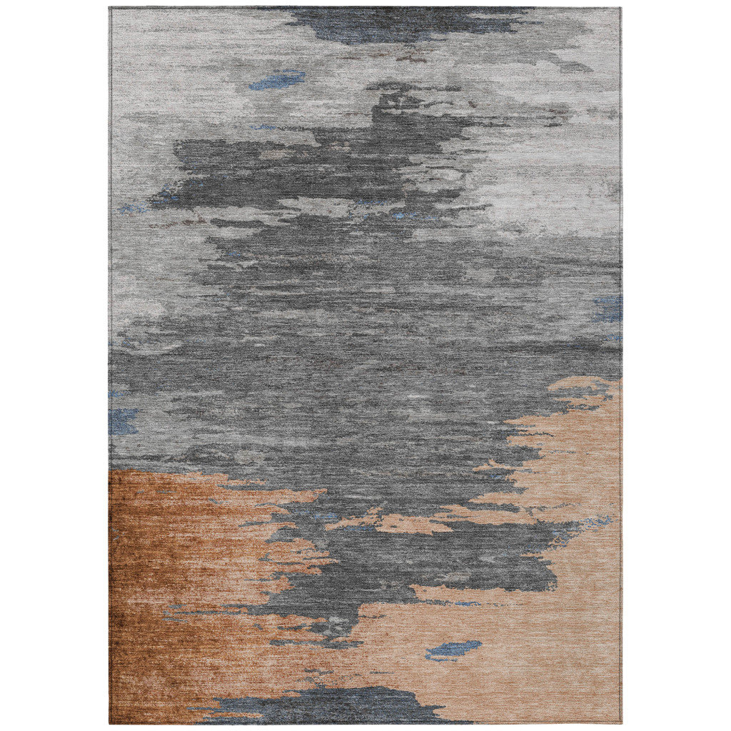 628945 5 x 8 ft. Rust & Gray Abstract Washable Transitional Indoor & Outdoor Rectangle Area Rug