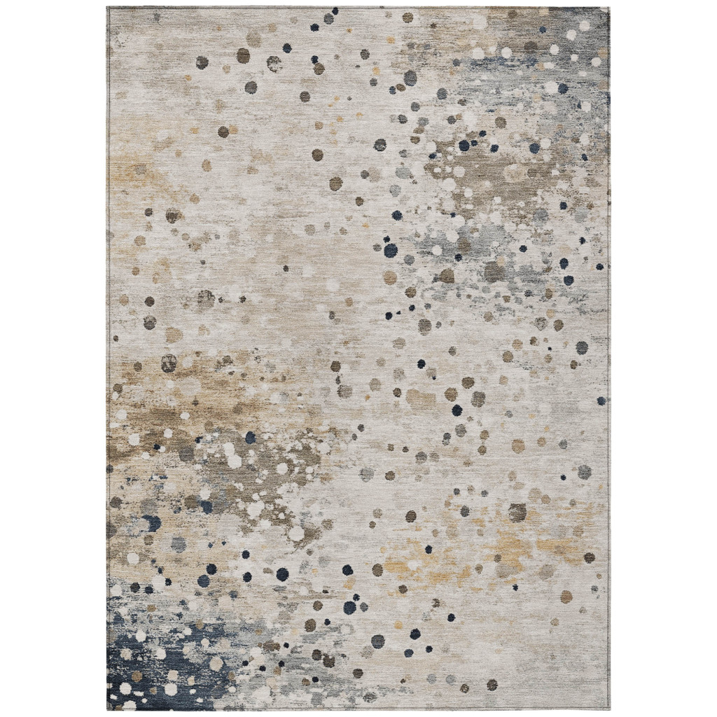 628846 9 x 12 ft. Ivory & Taupe Abstract Washable Transitional Indoor & Outdoor Rectangle Area Rug