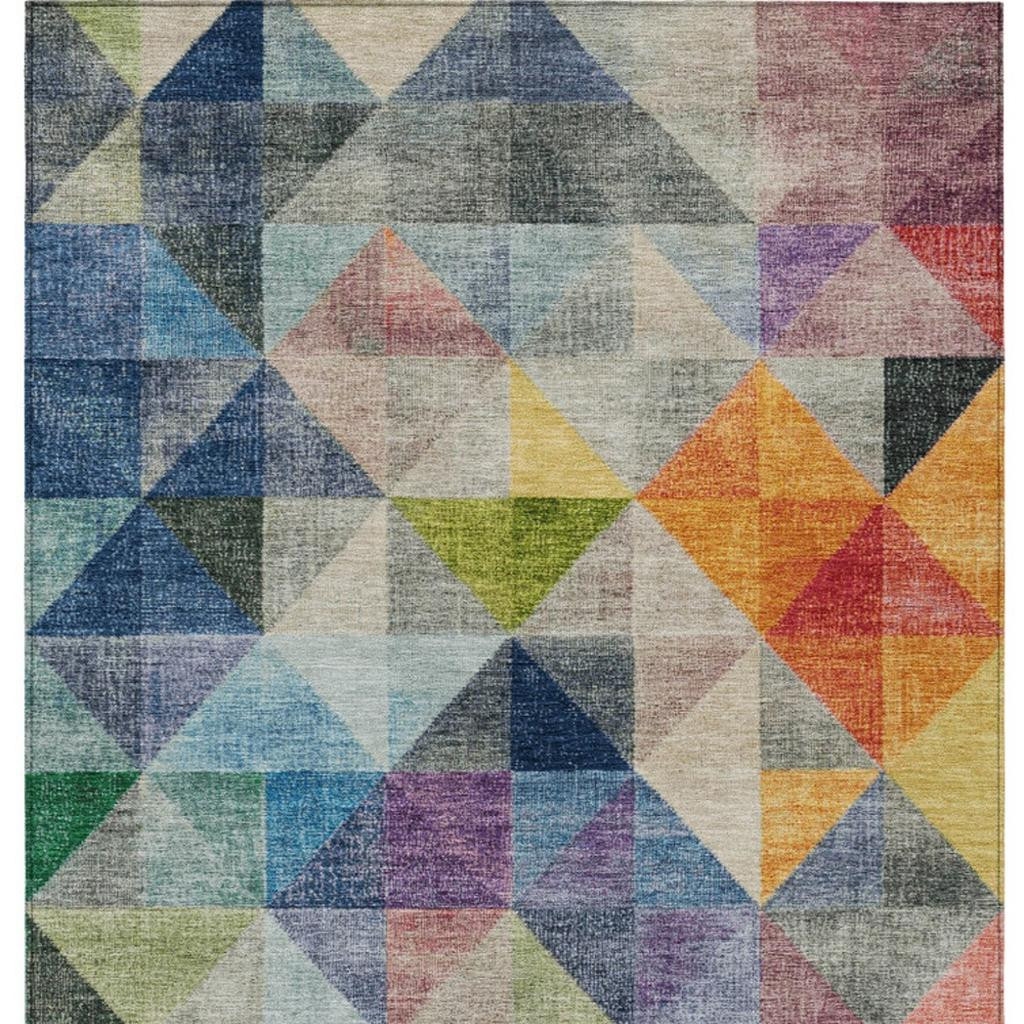 628825 5 x 8 ft. Beige Navy Blue & Orange Geometric Washable Transitional Indoor & Outdoor Rectangle Area Rug