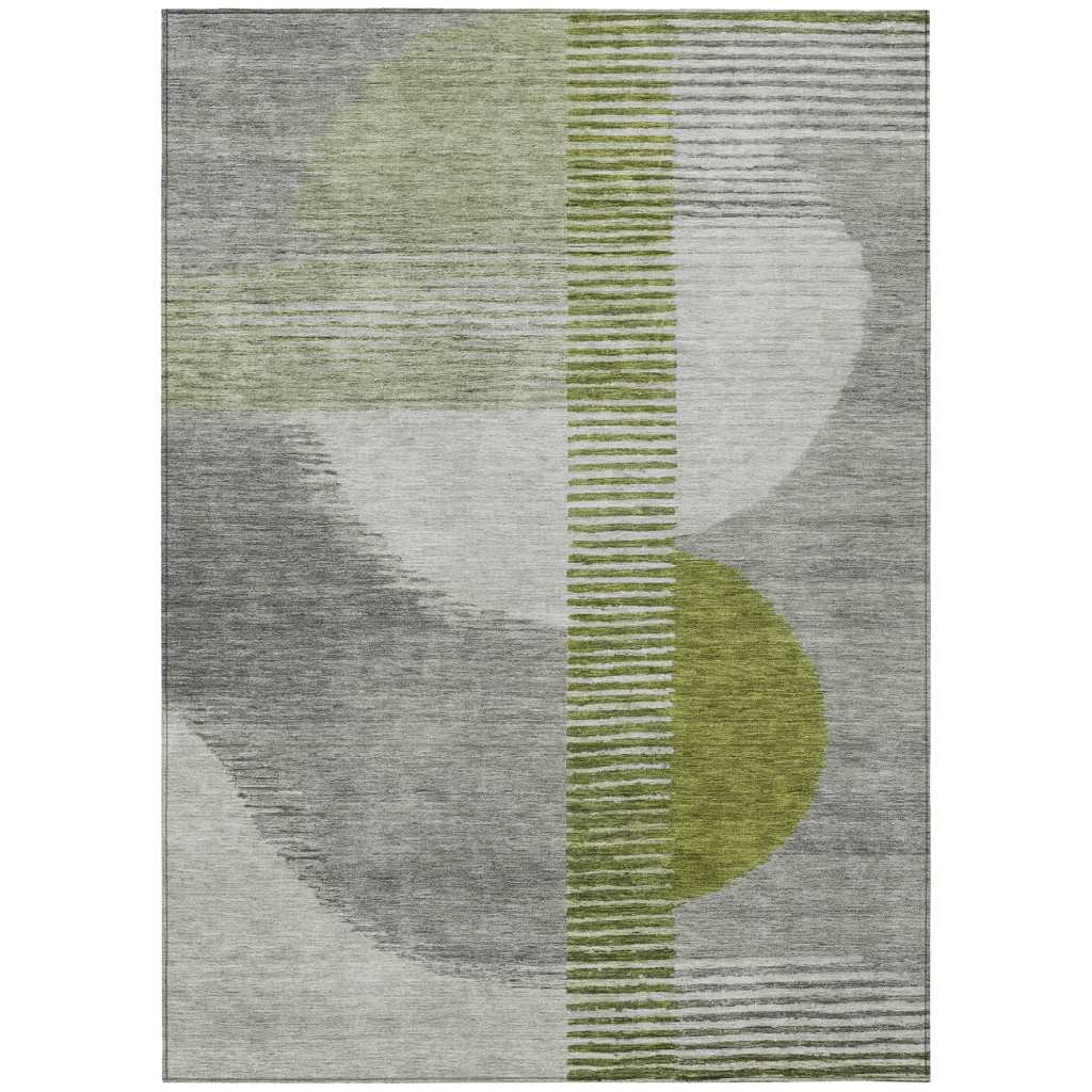 628654 9 x 12 ft. Olive Green & Gray Geometric Washable Transitional Indoor & Outdoor Rectangle Area Rug