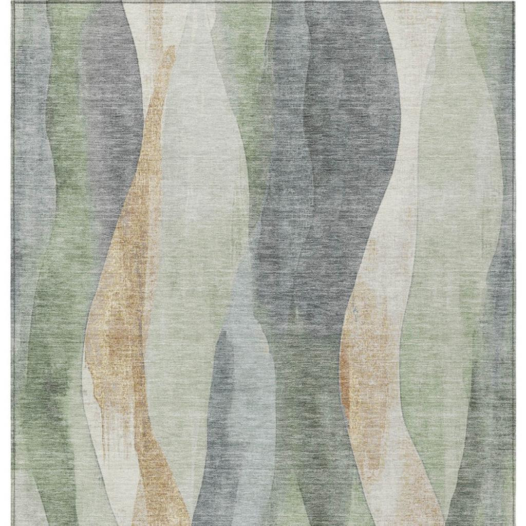 628320 3 x 5 ft. Artichoke Green & Gray Abstract Washable Transitional Indoor & Outdoor Rectangle Area Rug