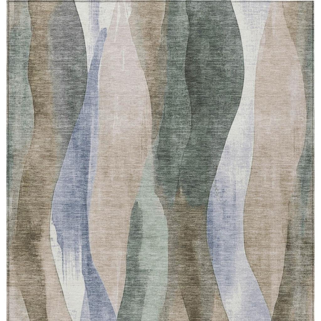 628330 9 x 12 ft. Beige & Denim Blue Abstract Washable Transitional Indoor & Outdoor Rectangle Area Rug