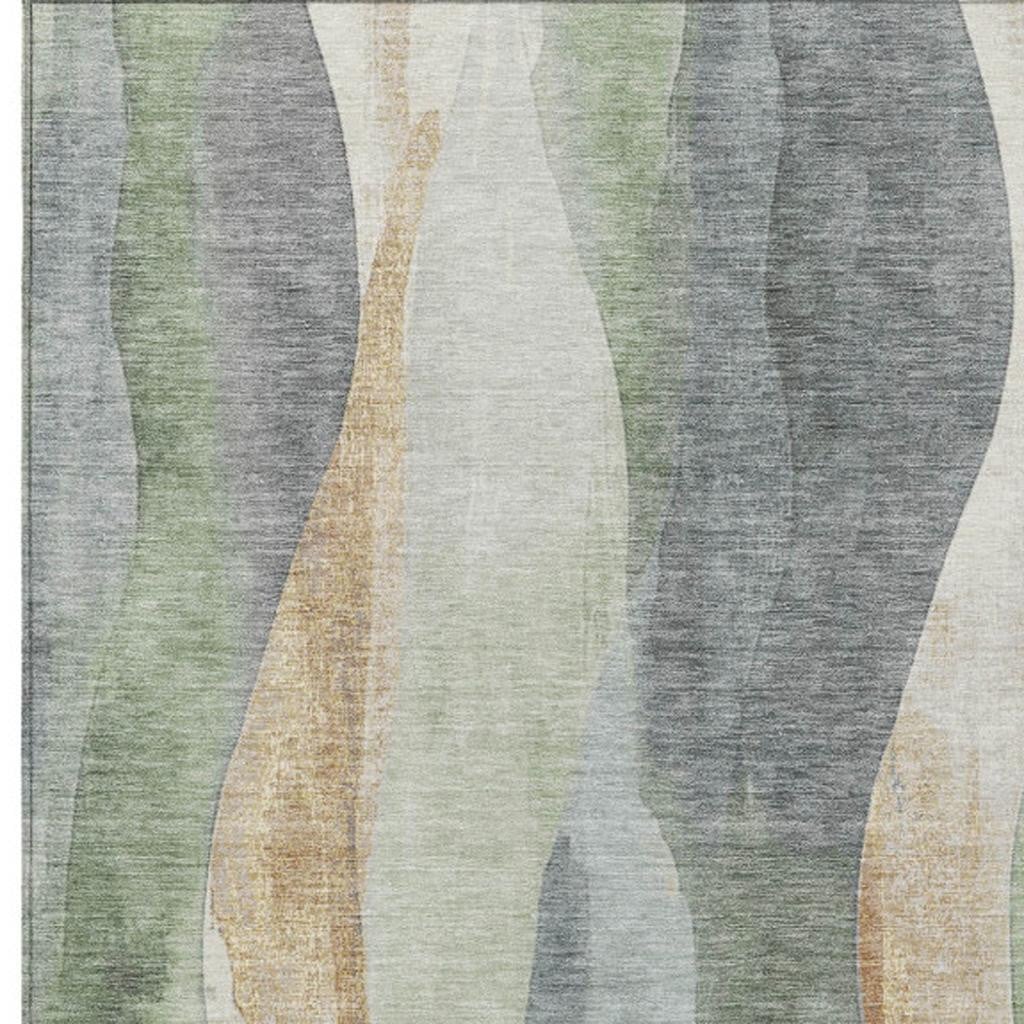 628323 8 x 10 ft. Artichoke Green & Gray Abstract Washable Transitional Indoor & Outdoor Rectangle Area Rug