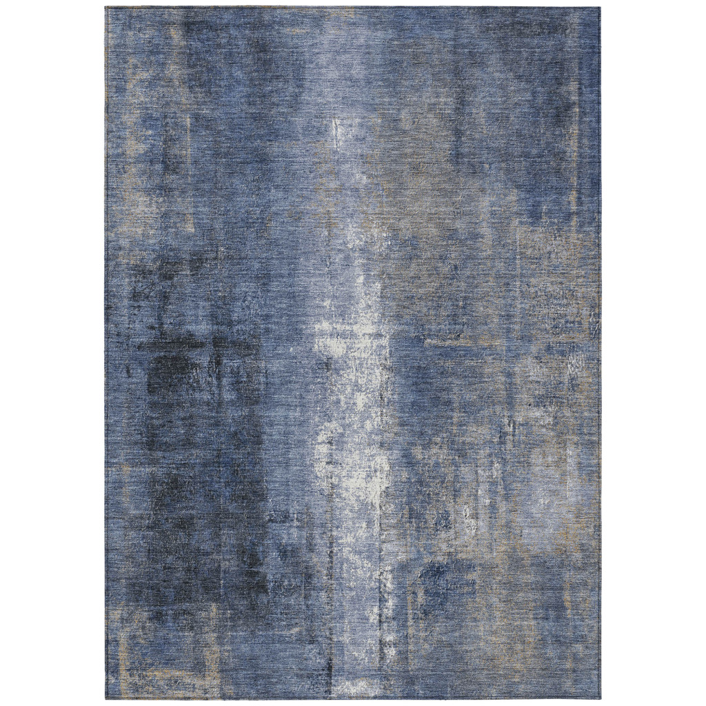 627994 10 x 14 ft. Navy Blue & Ivory Abstract Washable Transitional Indoor & Outdoor Rectangle Area Rug