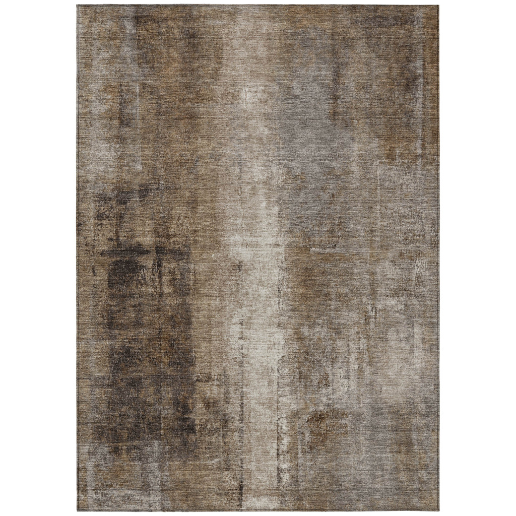 627982 10 x 14 ft. Brown & Ivory Abstract Washable Transitional Indoor & Outdoor Rectangle Area Rug