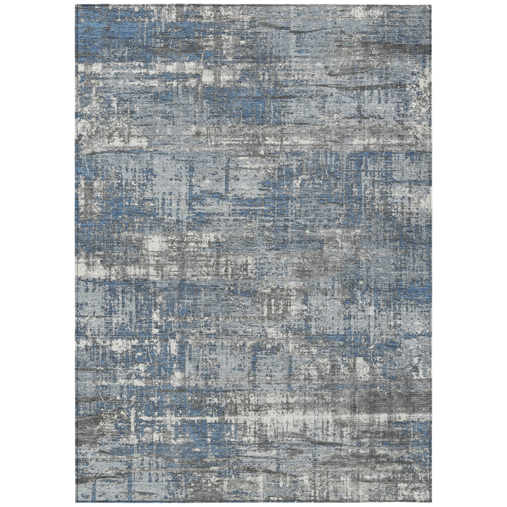 627698 8 x 10 ft. Denim Blue & Gray Geometric Washable Transitional Indoor & Outdoor Rectangle Area Rug
