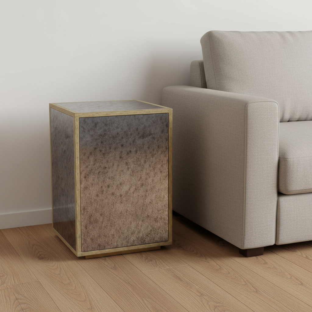 642846 22 in. Silver & Gold Mirrored Glass & Wood Block End Table