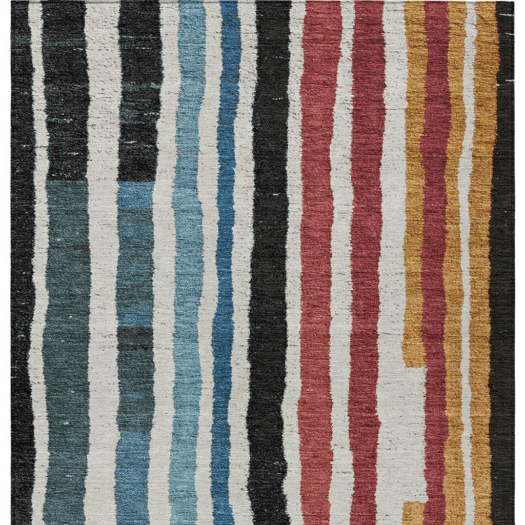 627297 5 x 8 ft. Black Denim Blue & Merlot Striped Washable Transitional Indoor & Outdoor Rectangle Area Rug