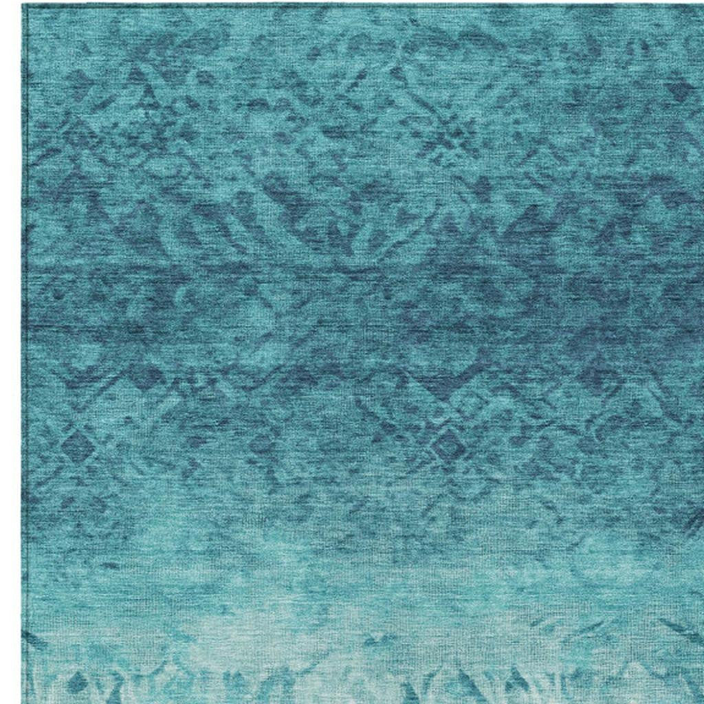 627269 8 x 10 ft. Teal, Blue & Ivory Damask Washable Transitional Indoor & Outdoor Rectangle Area Rug