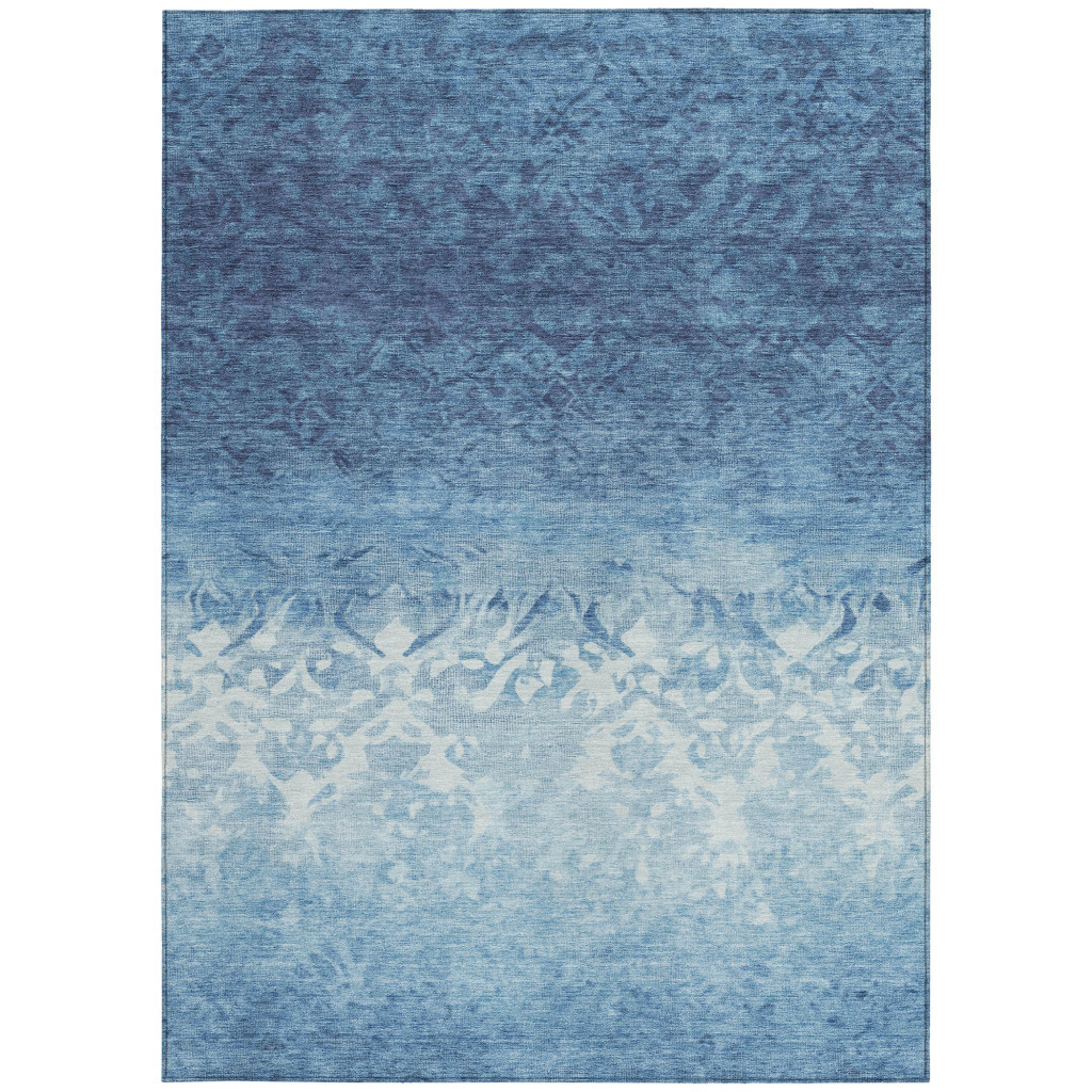 627249 5 x 8 ft. Denim Blue & Ivory Damask Washable Transitional Indoor & Outdoor Rectangle Area Rug