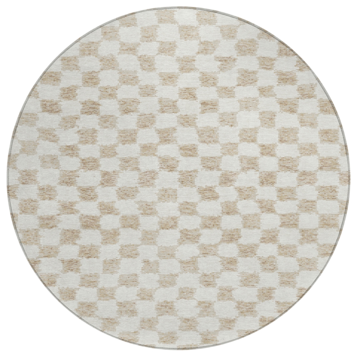 627184 8 ft. Beige & Ivory Geometric Washable Transitional Indoor & Outdoor Round Area Rug