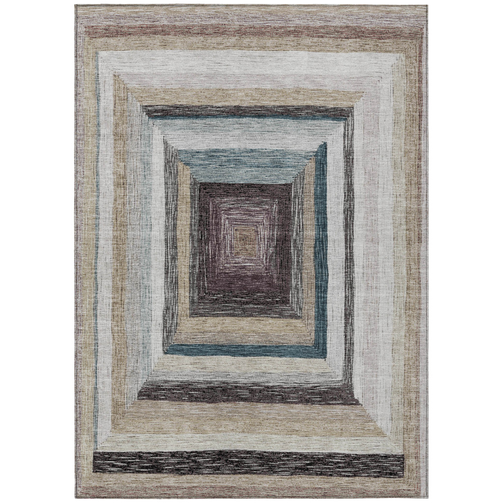 627134 3 x 5 ft. Beige Charcoal & Ivory Geometric Washable Transitional Indoor & Outdoor Rectangle Area Rug