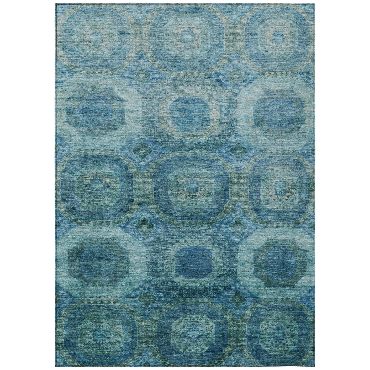 626761 10 x 14 ft. Blue & Ivory Medallion Washable Transitional Indoor & Outdoor Rectangle Area Rug