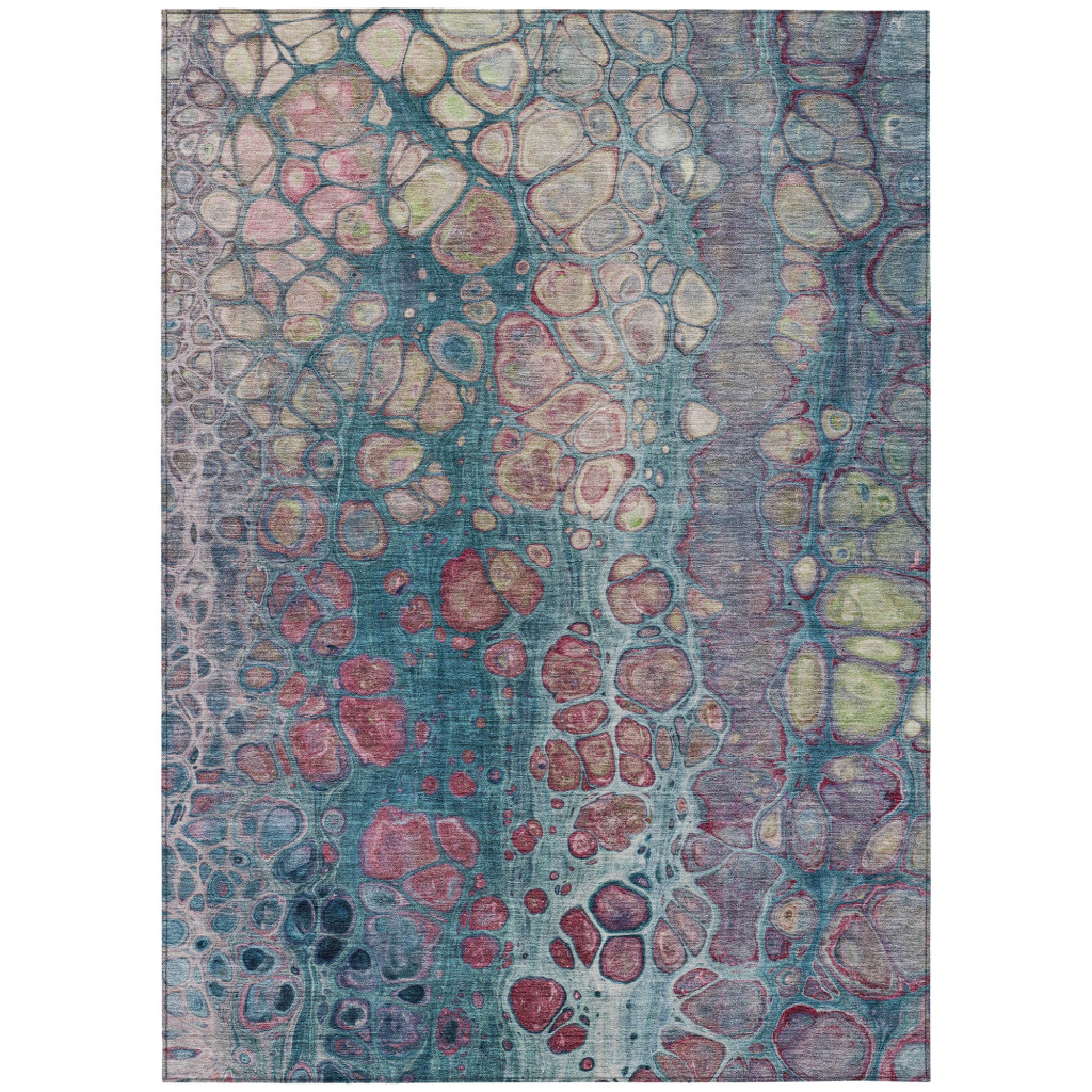 626664 9 x 12 ft. Teal, Blue & Plum Abstract Washable Transitional Indoor & Outdoor Rectangle Area Rug