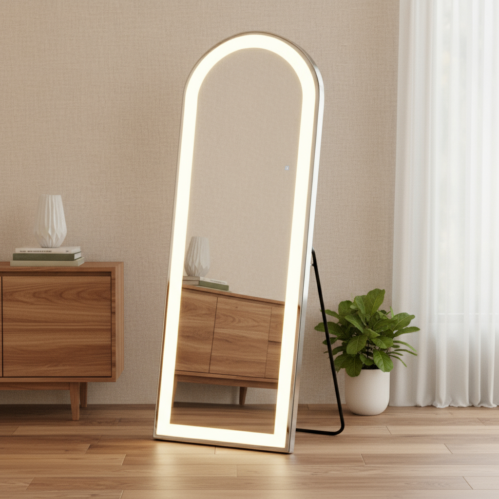 636335 71 in. Clear Arch Lighted Freestanding & Wall Mount Frameless Full Length Mirror