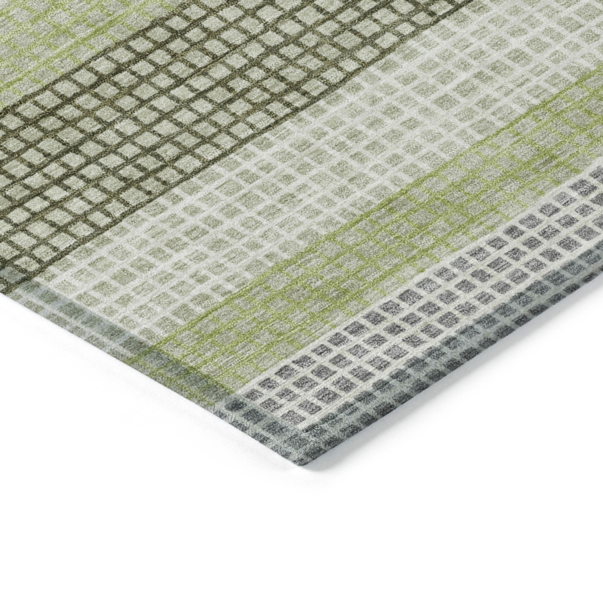 628872 3 x 5 ft. Artichoke Green & Ivory Striped Washable Transitional Indoor & Outdoor Rectangle Area Rug